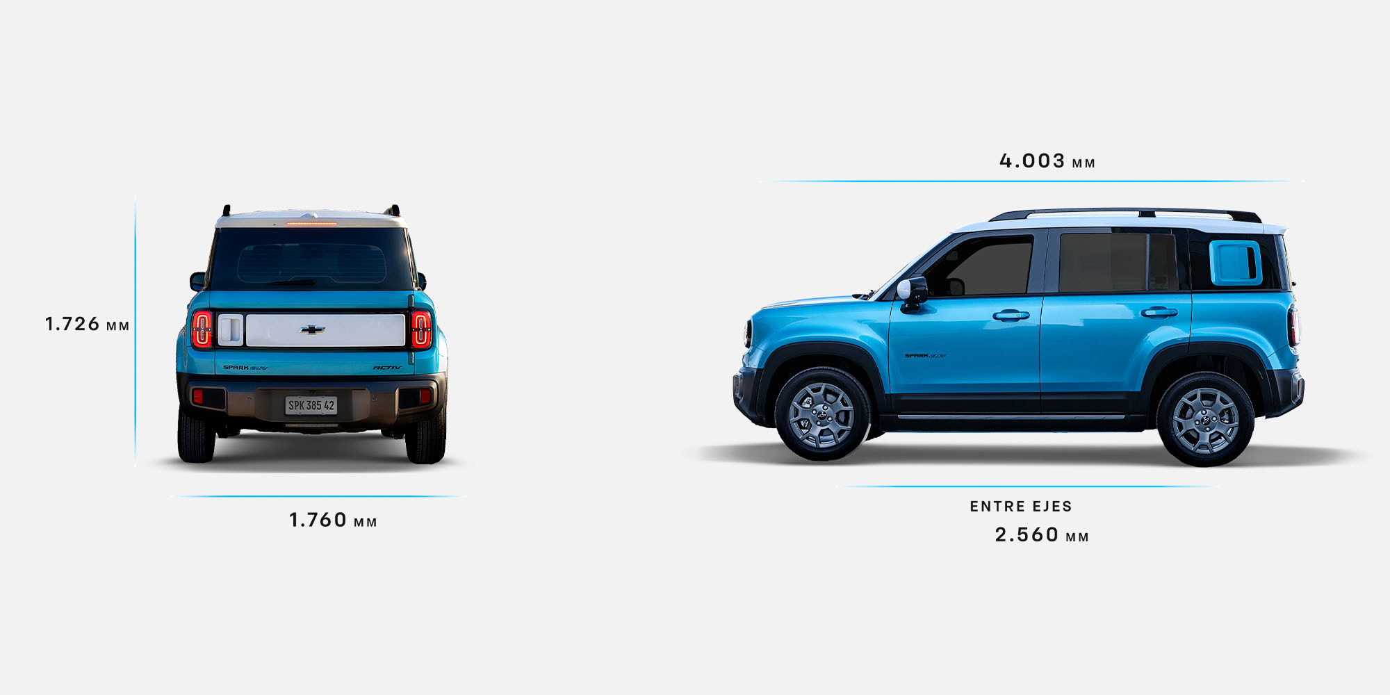 Medidas lateral y trasera del Chevrolet Spark EUV